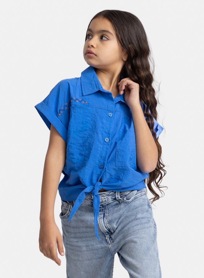 Girls Blue Blouse with Collar and Pockets
