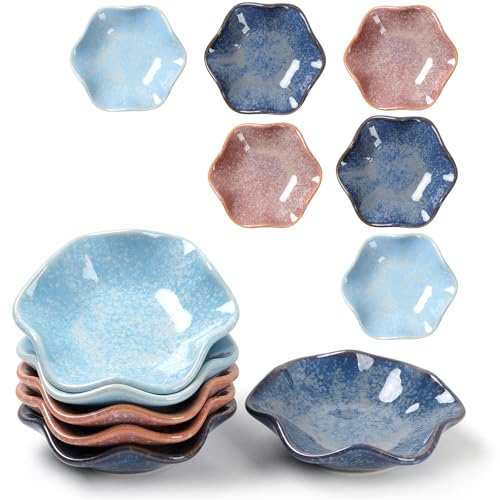 ZEBERBO Dipping Bowls Set of 6, Ceramic Soy Sauce Dishes, 2 oz Dipping Sauce Cups, chrysanthemum Round Small Side Dish Dishes for Dipping Sushi Tomato Soy Sauce Dish - Image 1