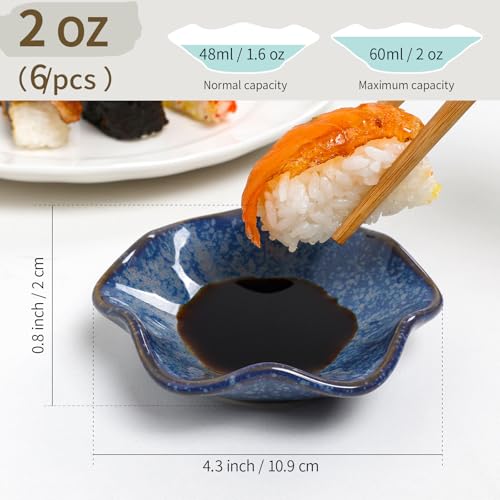 ZEBERBO Dipping Bowls Set of 6, Ceramic Soy Sauce Dishes, 2 oz Dipping Sauce Cups, chrysanthemum Round Small Side Dish Dishes for Dipping Sushi Tomato Soy Sauce Dish - Image 2