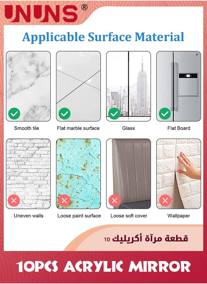 UNUNS 10 Pack Self Adhesive Acrylic Mirror,6X8inch Tiles,Flexible Plastic Mirror Sheets Wall Stickers,2MM Thick Frameless Small Mirror  - Image 4