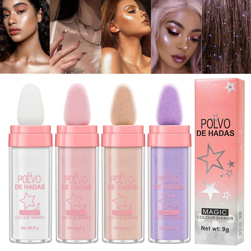URQT 2PCS Polvo De Hadas Fairy Dust Highlight Patting Powder - Full Body Contouring and Clavicle Pearlescent Patting Powder for Face and Eye, Christmas Sparkling Body Glitter (#01 White & #02 Pink) - Image 5