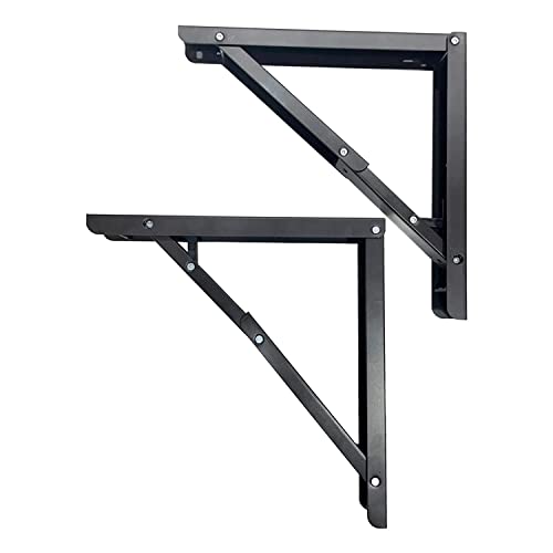 Qara Folding Table Brackets, max Load 325 lbs. (150 kg) Folding Table Bracket Hinge Wall Mounted, Steel Collapsible Shelf , (12 inch Bracket) (Black) - Image 1