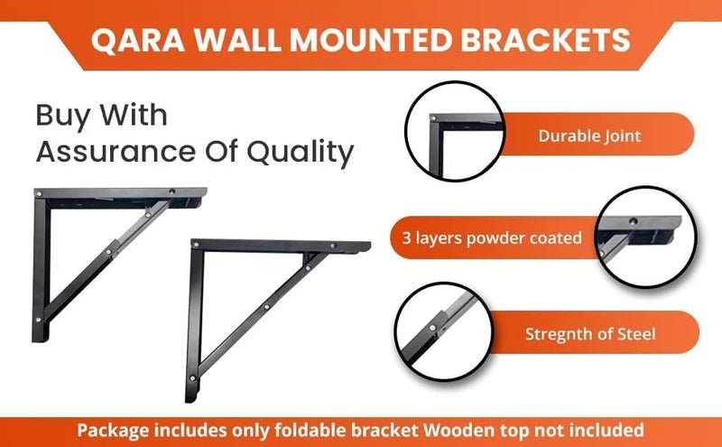 Qara Folding Table Brackets, max Load 325 lbs. (150 kg) Folding Table Bracket Hinge Wall Mounted, Steel Collapsible Shelf , (12 inch Bracket) (Black) - Image 4