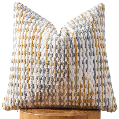 AmHoo Boho Chenille Pillow Cover Decorative Tufted Pillowcase for Couch Bed Sofa Bedroom Living Room Modern 18 x 18Inch Grey - Image 1