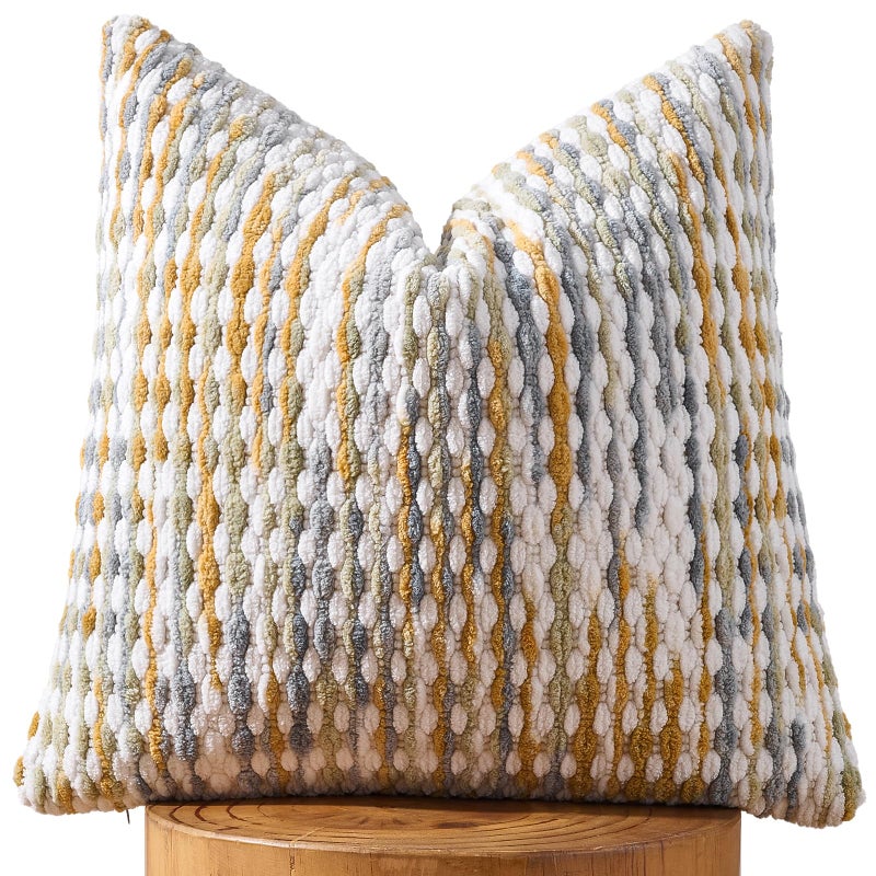 AmHoo Boho Chenille Pillow Cover Decorative Tufted Pillowcase for Couch Bed Sofa Bedroom Living Room Modern 18 x 18Inch Grey - Image 2