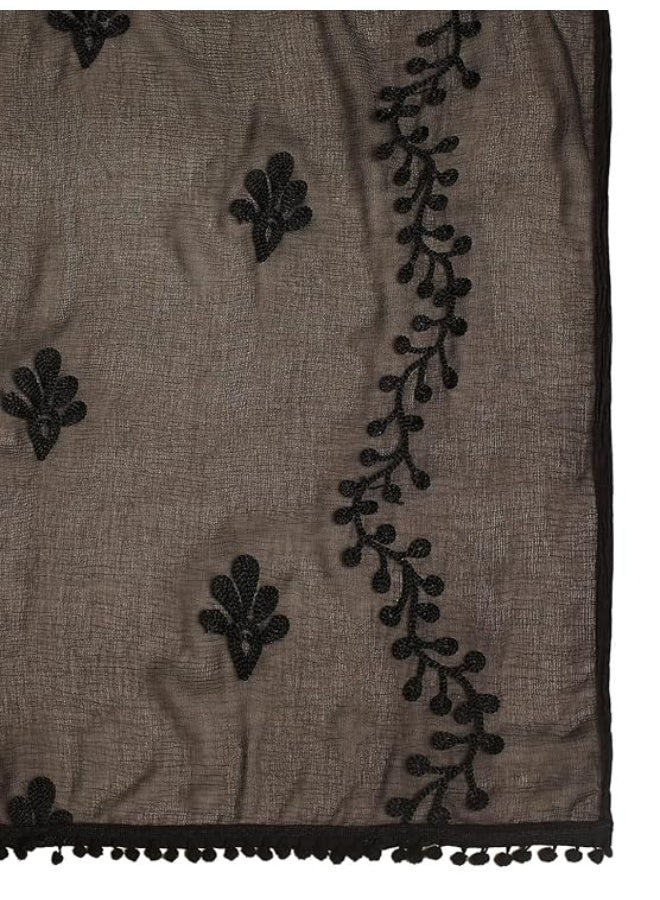 بازار دوباتا DUPATTA BAZAAR Women's Embroidered Black Chiffon Dupatta with Pom Pom lace - Image 3