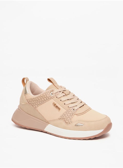Women's Monogram Print Sneakers with Lace-Up Closure