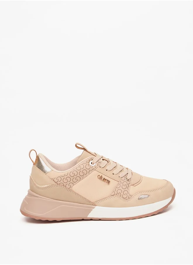 Celeste Women's Monogram Print Sneakers with Lace-Up Closure
