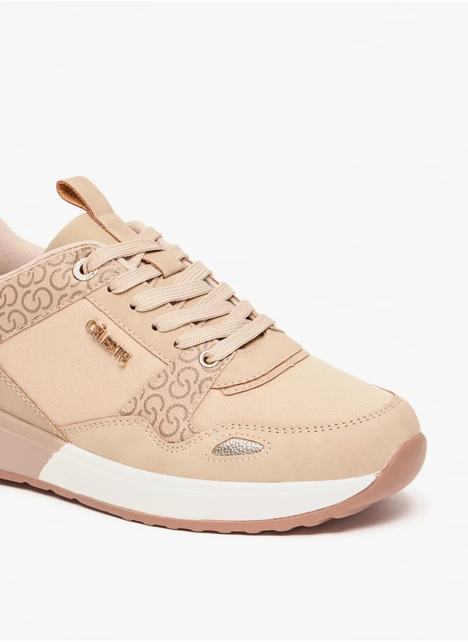 Celeste Women's Monogram Print Sneakers with Lace-Up Closure