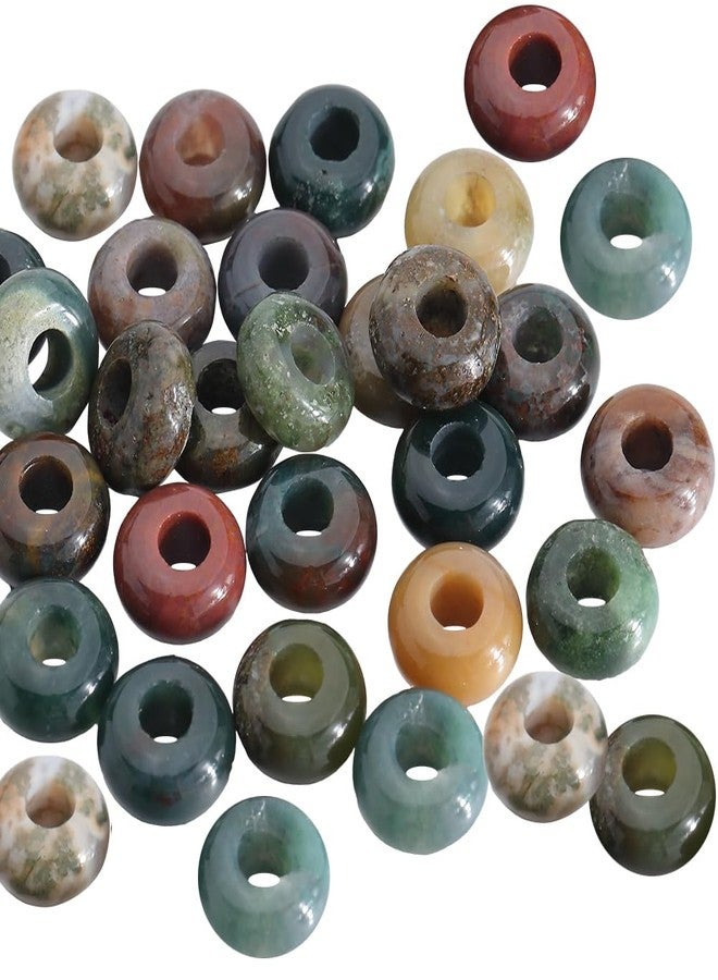 SOFPLATE 1 Box 30Pcs Large Hole Stone Beads 10mm Gemstone Rondelle Bead Bulk Indian Agate Crystal Flat Round Natural Stone Spacer Beads for Beading Bracelets Jewelry Making Necklaces Hair Accessories - Image 1