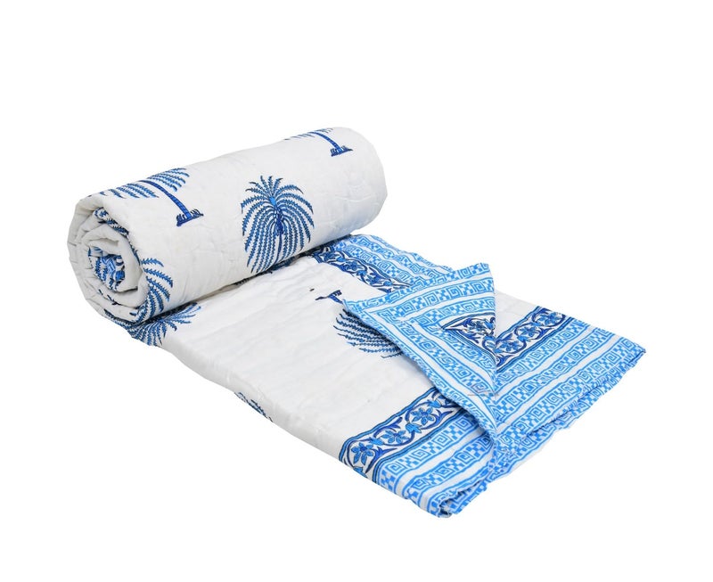 SIBLEY Hand Block Printed Pure Cotton Razai Quilts - (Indigo Blue, Single Bed (60X90 INCHES), Floral) - Image 5