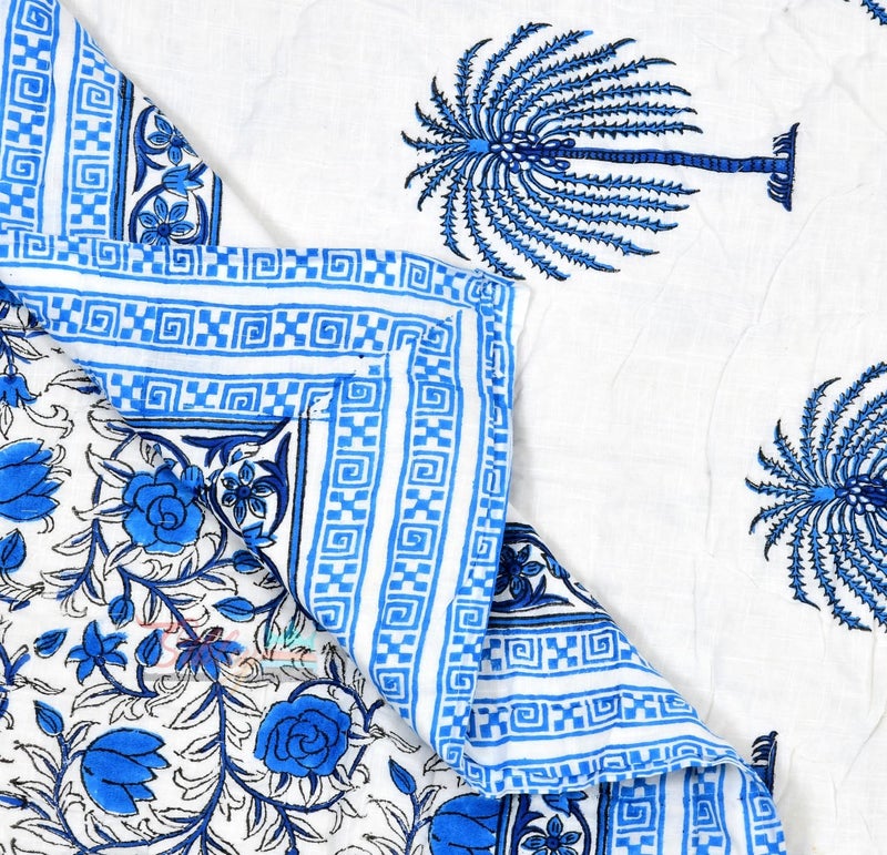 SIBLEY Hand Block Printed Pure Cotton Razai Quilts - (Indigo Blue, Single Bed (60X90 INCHES), Floral) - Image 3