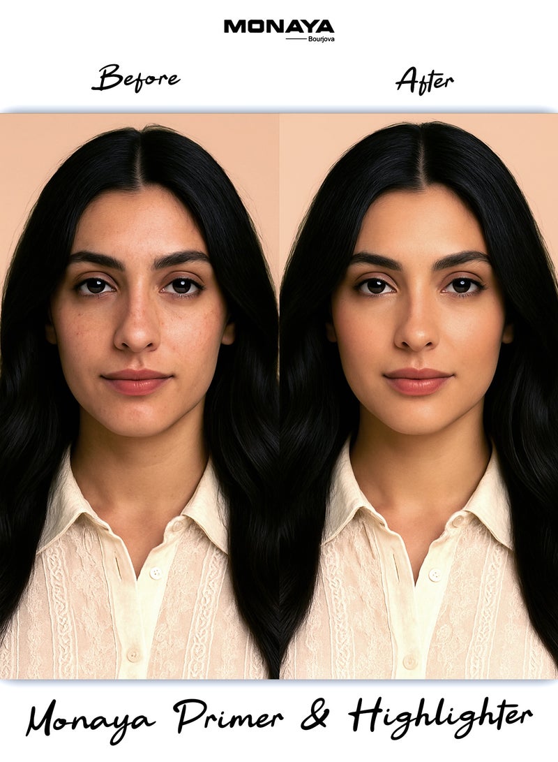 مونايا F002 أساس سائل بـ برايمر وإشراقة – نهائي غير مرئي ومطفى – تغطية عالية – مقاوم للماء – مكياج بسعر مناسب – تأثير مخفي العيوب – طويل الأمد - Image 2