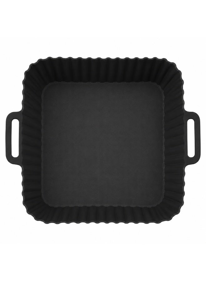 Beram Reusable Air Fryer Liner Square Black Non-Stick Food Grade Silicone Baking Mat Heat-Resistant Easy Clean Food Grade  For Air Fryers Ovens Microwaves Frying Roasting and Baking