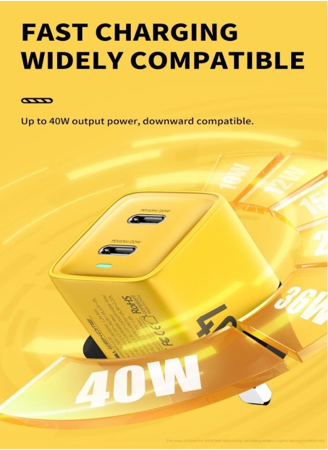 Generic - PD 40W USB C Charger iPhone 15 Pro Max Charger 40W/20W 2 Port iPad Fast Charger Type C Wall Plug Dual USB-C Samsung Charger PD Quick Charge Adapter Charger USB C Plug Phone Charger Yellow - Image 1