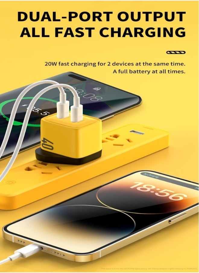 Generic - PD 40W USB C Charger iPhone 15 Pro Max Charger 40W/20W 2 Port iPad Fast Charger Type C Wall Plug Dual USB-C Samsung Charger PD Quick Charge Adapter Charger USB C Plug Phone Charger Yellow - Image 1