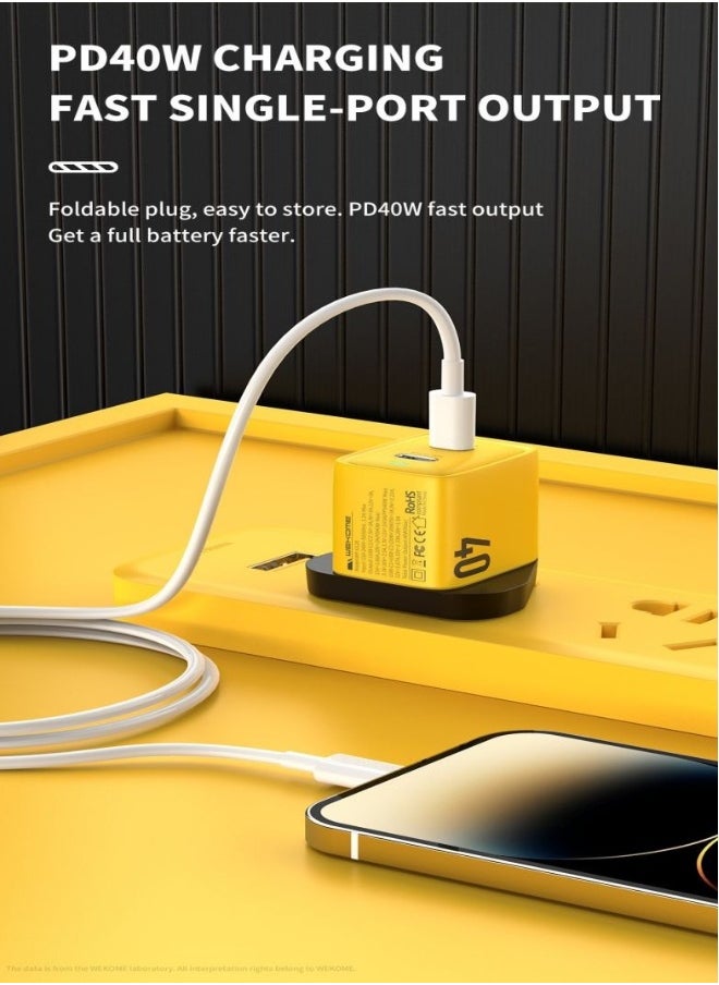 Generic - PD 40W USB C Charger iPhone 15 Pro Max Charger 40W/20W 2 Port iPad Fast Charger Type C Wall Plug Dual USB-C Samsung Charger PD Quick Charge Adapter Charger USB C Plug Phone Charger Yellow - Image 1