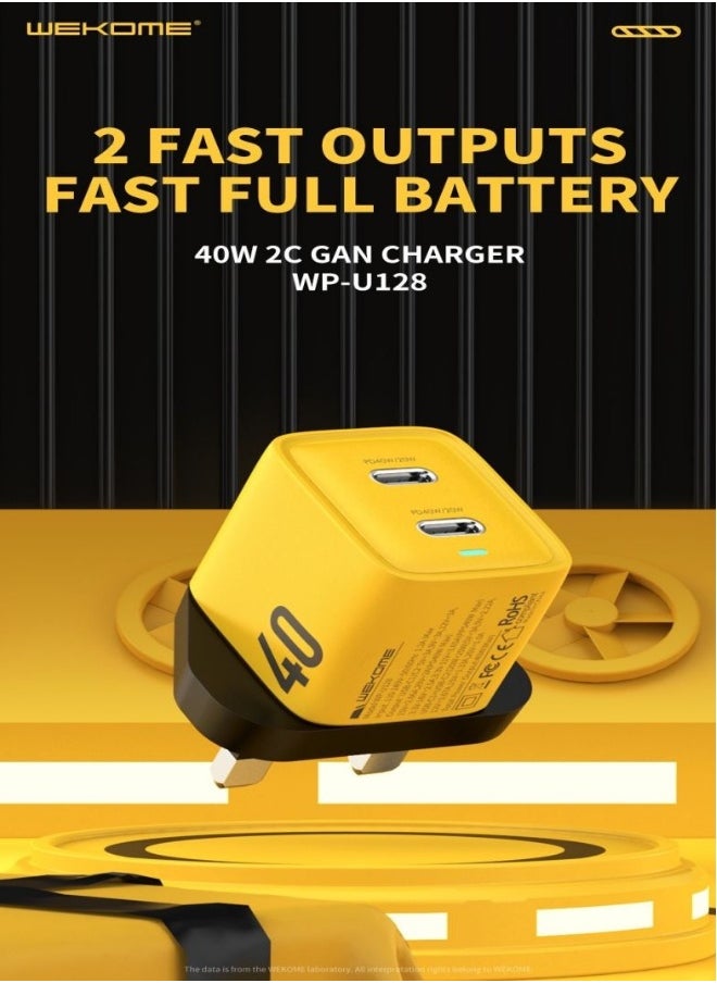 Generic - PD 40W USB C Charger iPhone 15 Pro Max Charger 40W/20W 2 Port iPad Fast Charger Type C Wall Plug Dual USB-C Samsung Charger PD Quick Charge Adapter Charger USB C Plug Phone Charger Yellow - Image 1