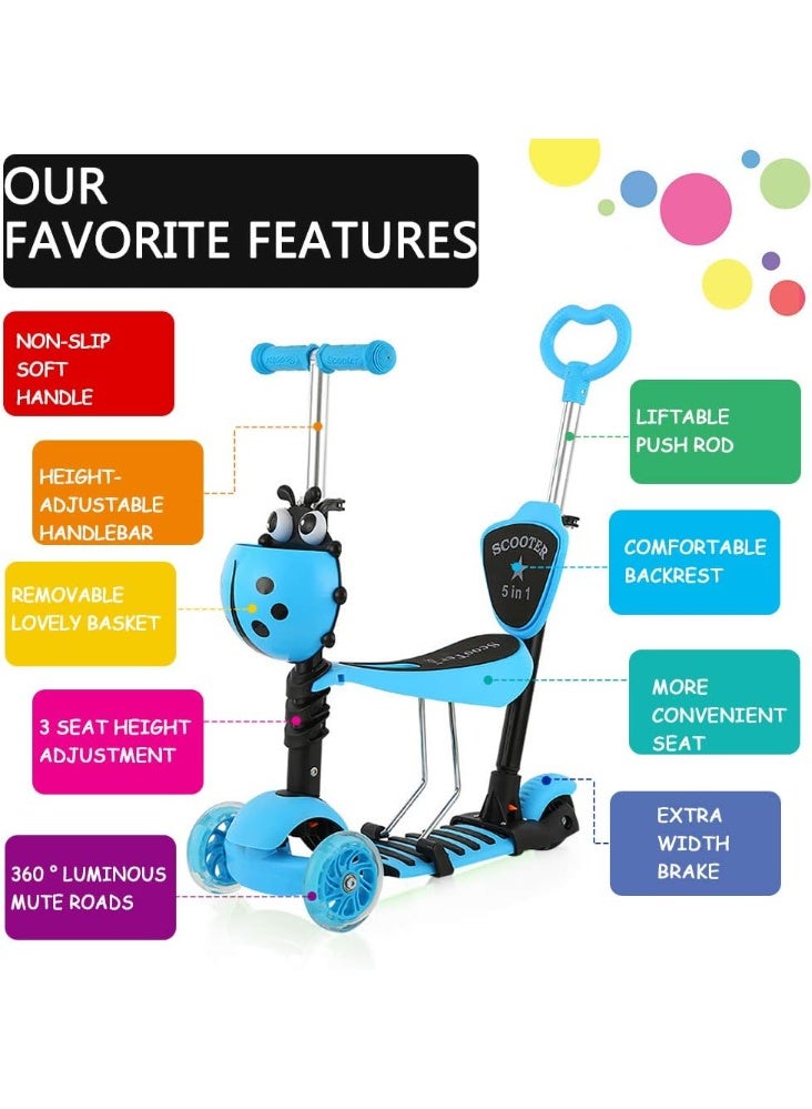 Ladybug Design 5-in-1 Multi-purpose Kids Scooter - Blue  - Image 5
