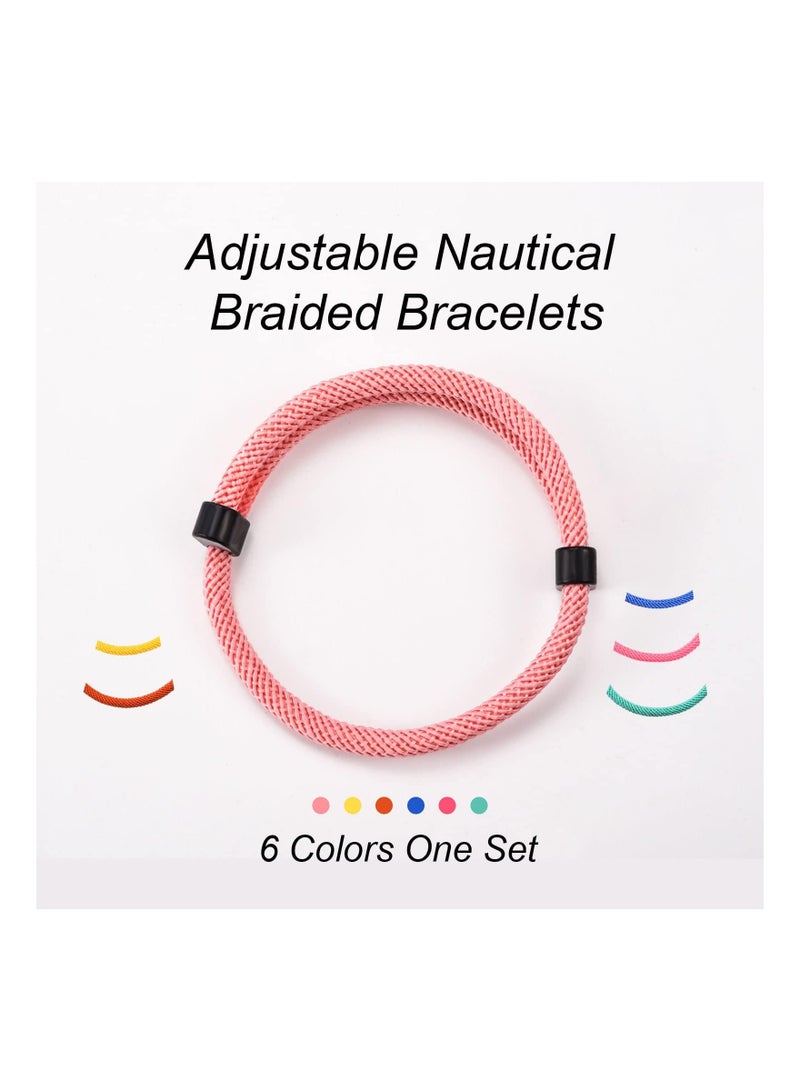 Excefore 6 Pcs Nautical Braided Rope Bracelets Colorful Set for Men Women Waterproof Adjustable Braided Cord Friendship Rope Bracelet Handmade Navy Marine String Bracelet with Metal Knot Woven - Image 2