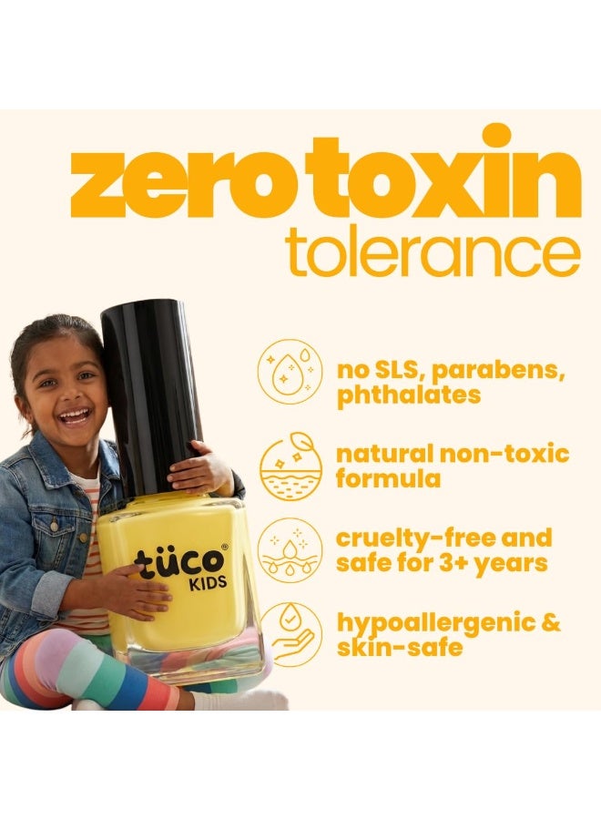 TuCo طلاء أظافر Tuco® Kids الآمن للأطفال (للفتيات) - تركيبة مائية | سهل التقشير، غير سام، طبيعي وآمن للأطفال | استمتعن باللعب بأظافر خالية من المواد الكيميائية | عبوة سعة 5 مل | اللون: أصفر - Image 4