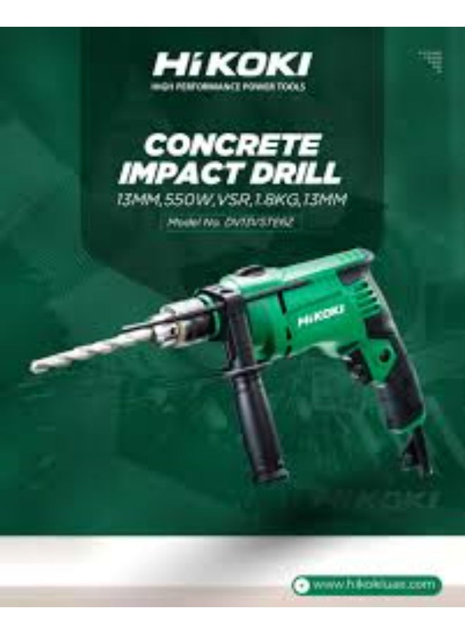 Hikoki Impact Drill 13mm, 550W, Variable Speed & Reverse (VSR), 1.8kg Lightweight Design, 13mm Concrete Drilling Capacity – Model DV13VSTE6Z - Image 2
