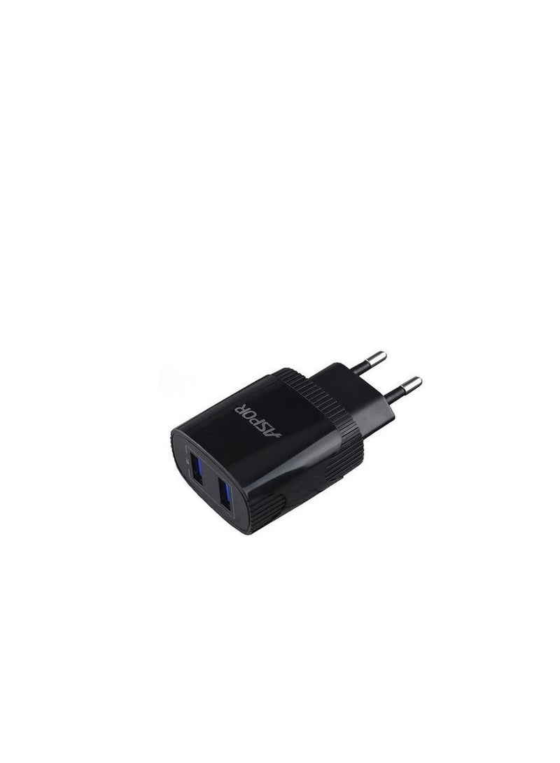 Aspor A811 2.4 A IQ Home charger Plus TYPE-C Cable 2 USB - Black - Image 1