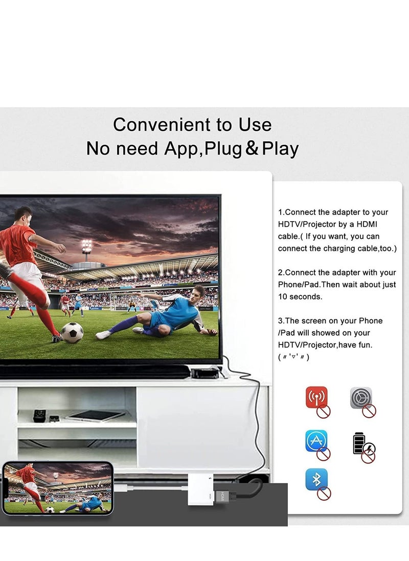Generic - HDMI Adapter for iPhone to TV,iPad to HDMI,1080P HD Digital AV Adapter(No Need Power) Video & Audio Sync Screen Connector Compatibility with iPhone 14/13/12/11/X/8/iPad/to HDTV,Projector, Monitor. - Image 1