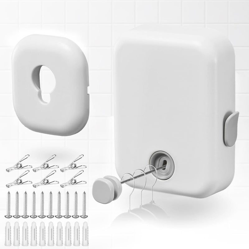 Retractable Clothesline Indoor Outdoor Clothes Line, Heavy Duty Adjustable Clothes Drying Line with Clip, Wall Mounted Clothes Line Outdoors Set Steel Wire Rope, Lock to Hanging - Image 1