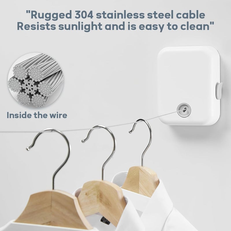 Retractable Clothesline Indoor Outdoor Clothes Line, Heavy Duty Adjustable Clothes Drying Line with Clip, Wall Mounted Clothes Line Outdoors Set Steel Wire Rope, Lock to Hanging - Image 4