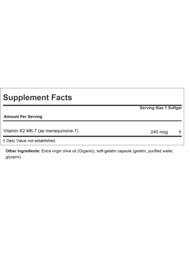 ANDREW LESSMAN Vitamin K2 MK7 240 mcg 180 Softgels - Essential for Healthy Calcium Utilization, Promotes Optimum Skeletal, Heart and Arterial Health. No Additives. Small Easy to Swallow Softgels - Image 2