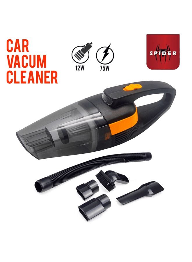SPIDER Car Vacuum Cleaner - Portable, High Power, Mini Handheld Vacuum w/ 3 Attachments, 9 Ft Cord & Bag - 12v, Small Auto Accessories Kit for Interior Detailing - Black/Orange - Image 1