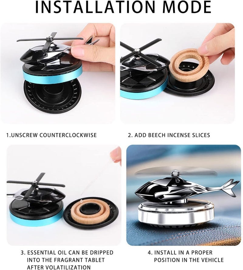 cheekyglo Solar Helicopter Car Aromatherapy Decor, Solar Energy Rotating Helicopter Design Aromatherapy Diffuser Car Air Freshener Essential Oil Diffuser Small Aromatherapy for Car Office Home (Red) - Image 5