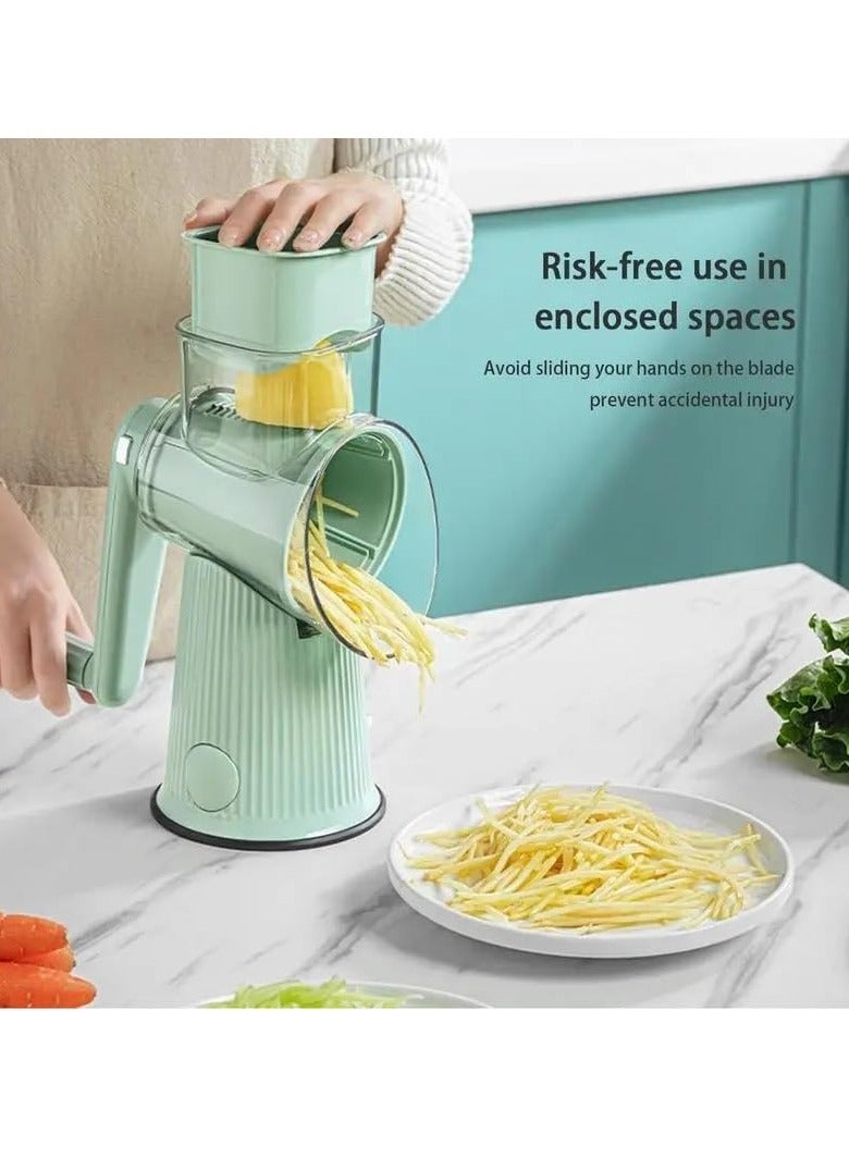 5 In 1 Rotary Cheese Grater With Handle Manual Vegetable Graters Shredder Slicer Nuts Grinder With Strong Suction Base(Green)