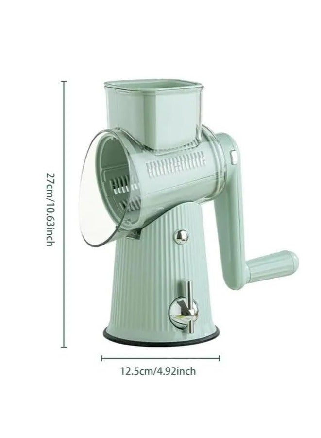 5 In 1 Rotary Cheese Grater With Handle Manual Vegetable Graters Shredder Slicer Nuts Grinder With Strong Suction Base(Green)