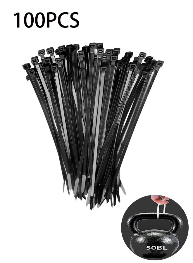 100 Pcs Cable Ties, 8 Inch 50BL Black Cable Ties, Multi-Purpose Self-Locking Nylon Cable Cord Management, Plastic Cable Ties, Ideal for Home, Office, Garden, Workshop (100,7.8 Inch) - Image 1