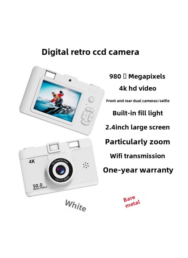 Generic 2024 HD Dual Camera Wifi Digital Camera Beginner Student Party Camera Digital Travel Card Camera-Body Color:White Bare Metal  Not Recommended  - Image 1