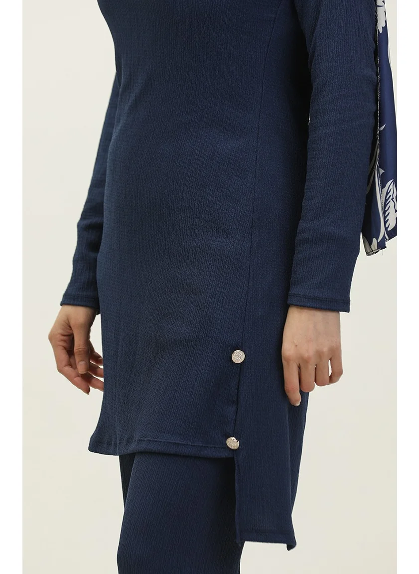 Sefa Merve Button Detailed Tunic Trousers Double Suit 0101DA-05 Navy Blue