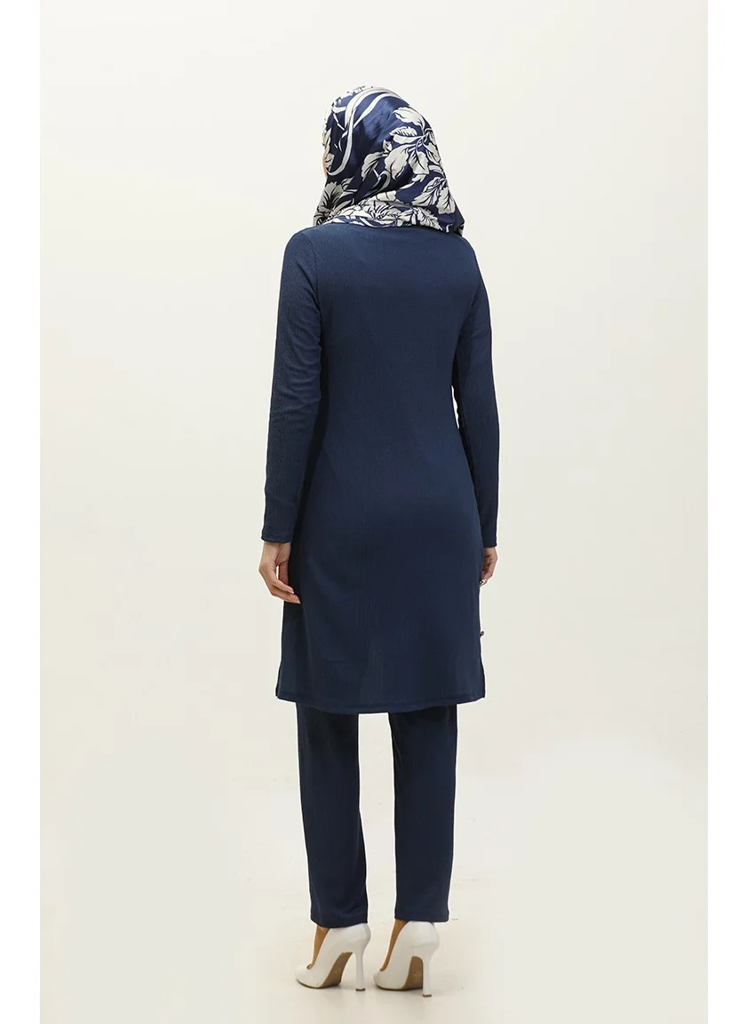Sefa Merve Button Detailed Tunic Trousers Double Suit 0101DA-05 Navy Blue