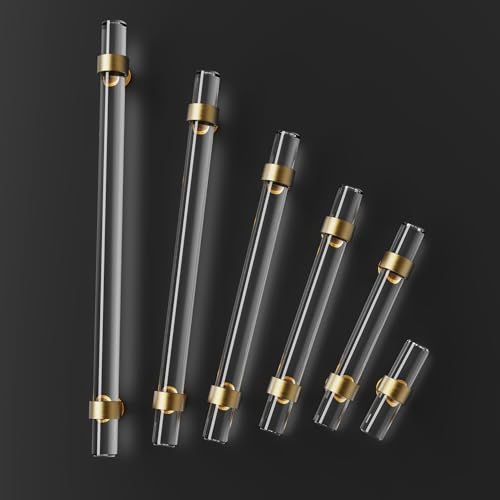 CEYMIO 2 inch Cabinet Handles Kitchen Cabinets Drawer 6 Pack Champagne Bronze T Knobs Crystal Pulls Solid Base Closet Dresser Drawers Hardware Handles Bathroom Bedroom Pull Single Hole Glass Clear Knob - Image 3
