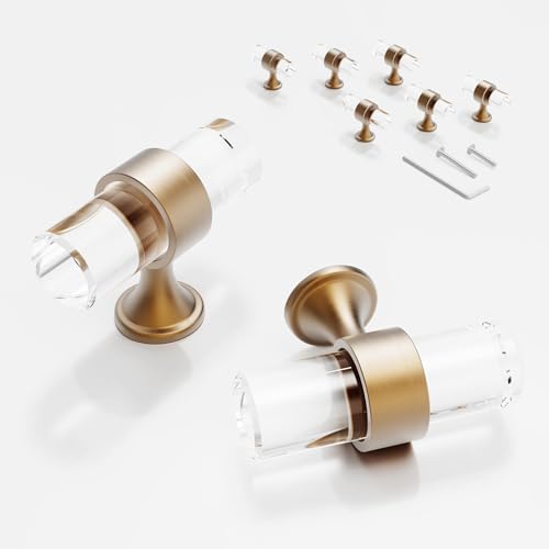 CEYMIO 2 inch Cabinet Handles Kitchen Cabinets Drawer 6 Pack Champagne Bronze T Knobs Crystal Pulls Solid Base Closet Dresser Drawers Hardware Handles Bathroom Bedroom Pull Single Hole Glass Clear Knob - Image 1