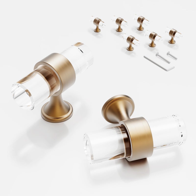 CEYMIO 2 inch Cabinet Handles Kitchen Cabinets Drawer 6 Pack Champagne Bronze T Knobs Crystal Pulls Solid Base Closet Dresser Drawers Hardware Handles Bathroom Bedroom Pull Single Hole Glass Clear Knob - Image 2