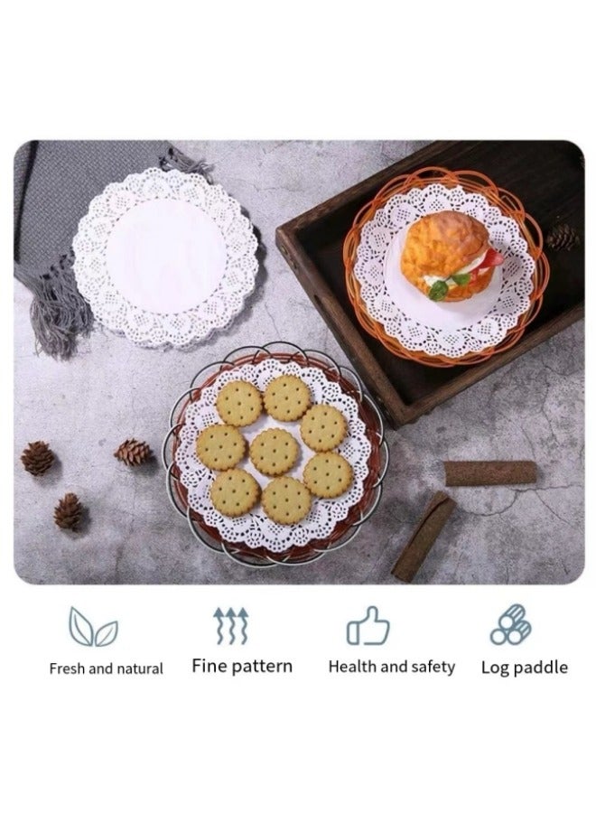 100 Pieces Baking Paper Mats Disposable Oil-Absorbing Paper Food Tray Liners Decorative Lace Hollow Round Paper Set White 8.5 Inches - Image 2