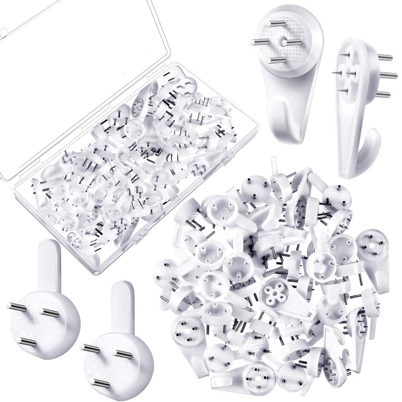 Jetec 50 Pieces Plastic Hardwall Hanger Hooks NonMark Hook Concrete NonTrace Hanging Kit Invisible Nail Wall Hangers for Hardware Concrete Walls Picture Frame Sm Size