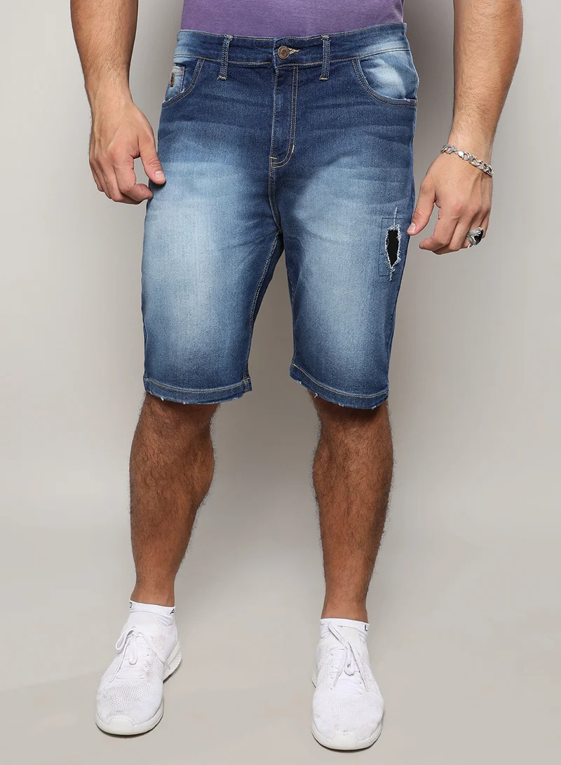 Instafab Plus Instafab Plus Men's Navy Blue Distressed Denim Shorts For Casual Wear | 5 Pockets | Dark-Wash | Button Closure | Denim Shorts Crafted With Comfort With For Everyday Wear