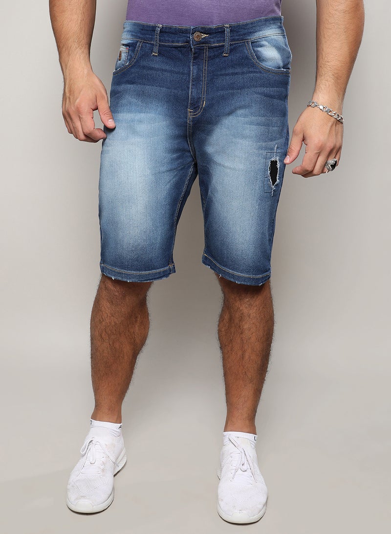 Instafab Plus Instafab Plus Men's Navy Blue Distressed Denim Shorts For Casual Wear | 5 Pockets | Dark-Wash | Button Closure | Denim Shorts Crafted With Comfort With For Everyday Wear  - Image 1