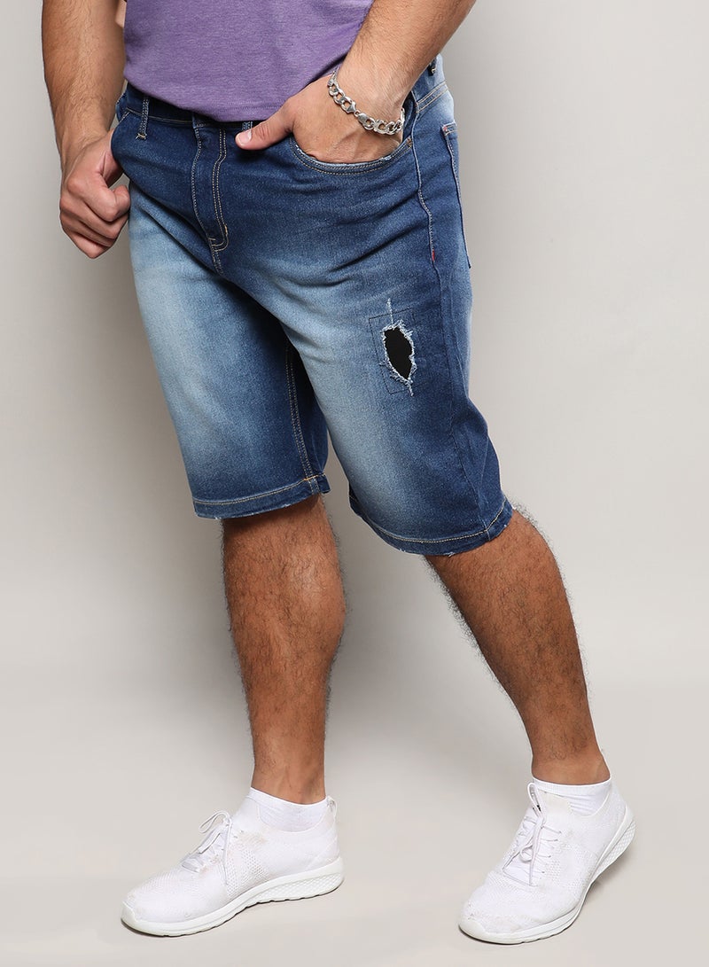 Instafab Plus Instafab Plus Men's Navy Blue Distressed Denim Shorts For Casual Wear | 5 Pockets | Dark-Wash | Button Closure | Denim Shorts Crafted With Comfort With For Everyday Wear  - Image 2