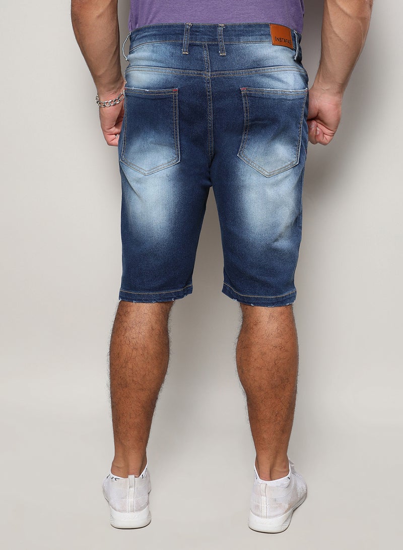 Instafab Plus Instafab Plus Men's Navy Blue Distressed Denim Shorts For Casual Wear | 5 Pockets | Dark-Wash | Button Closure | Denim Shorts Crafted With Comfort With For Everyday Wear  - Image 5