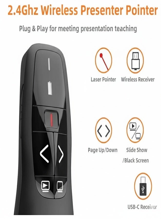 وايرلس مقدم عروض لاسلكي Y400 – جهاز USB و TYPE-C بنظام 2.4 جيجاهرتز مع مؤشر ليزر أحمر للتحكم في PowerPoint و PPT - Image 4