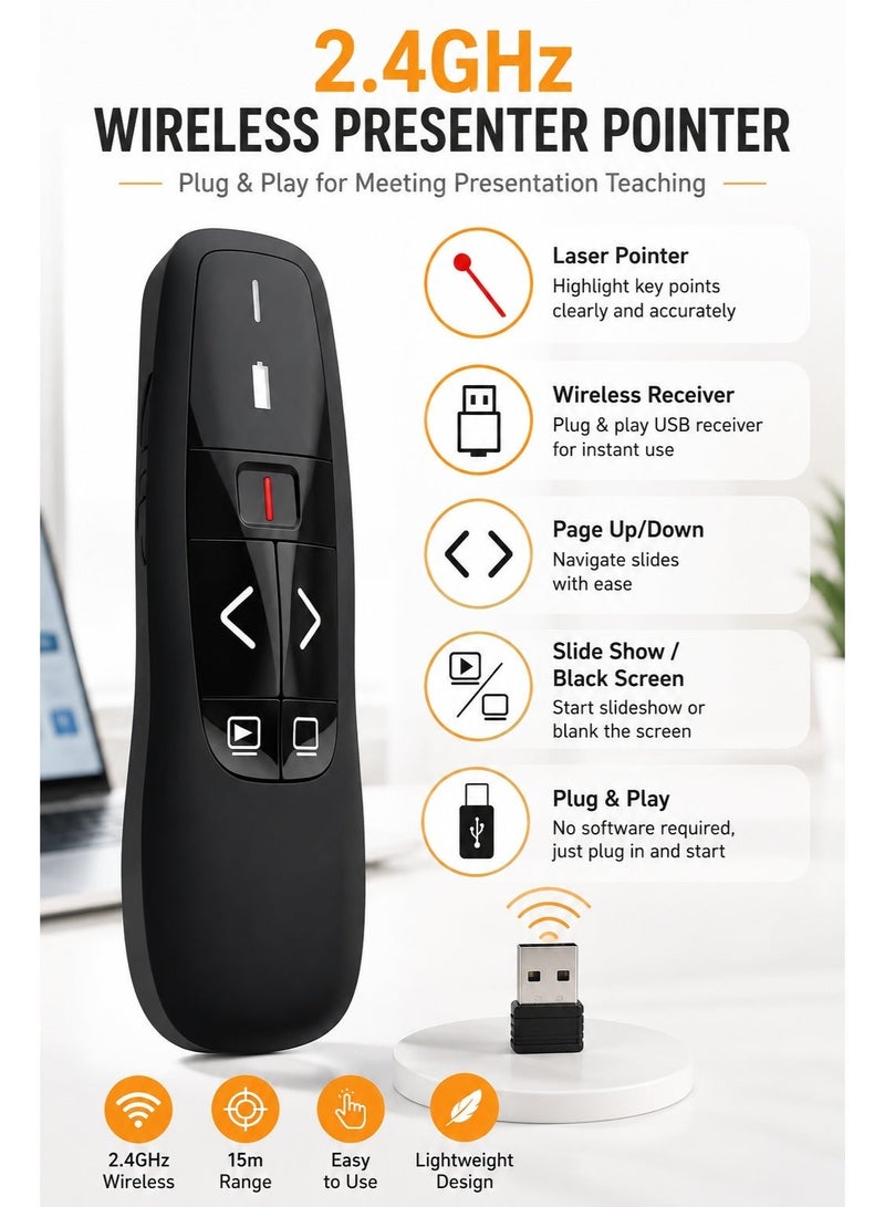 Wireless Presenter Y400 – 2.4GHz USB And TYPE-C Clicker with Red Laser Pointer for PowerPoint & PPT Control - Image 4